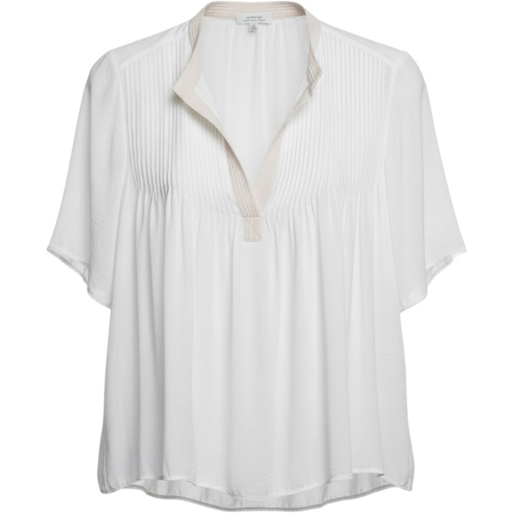 Wilfred Aritzia Pleated Blouse Silk Trim S Japanese Fabric Quiet Luxury Preppy